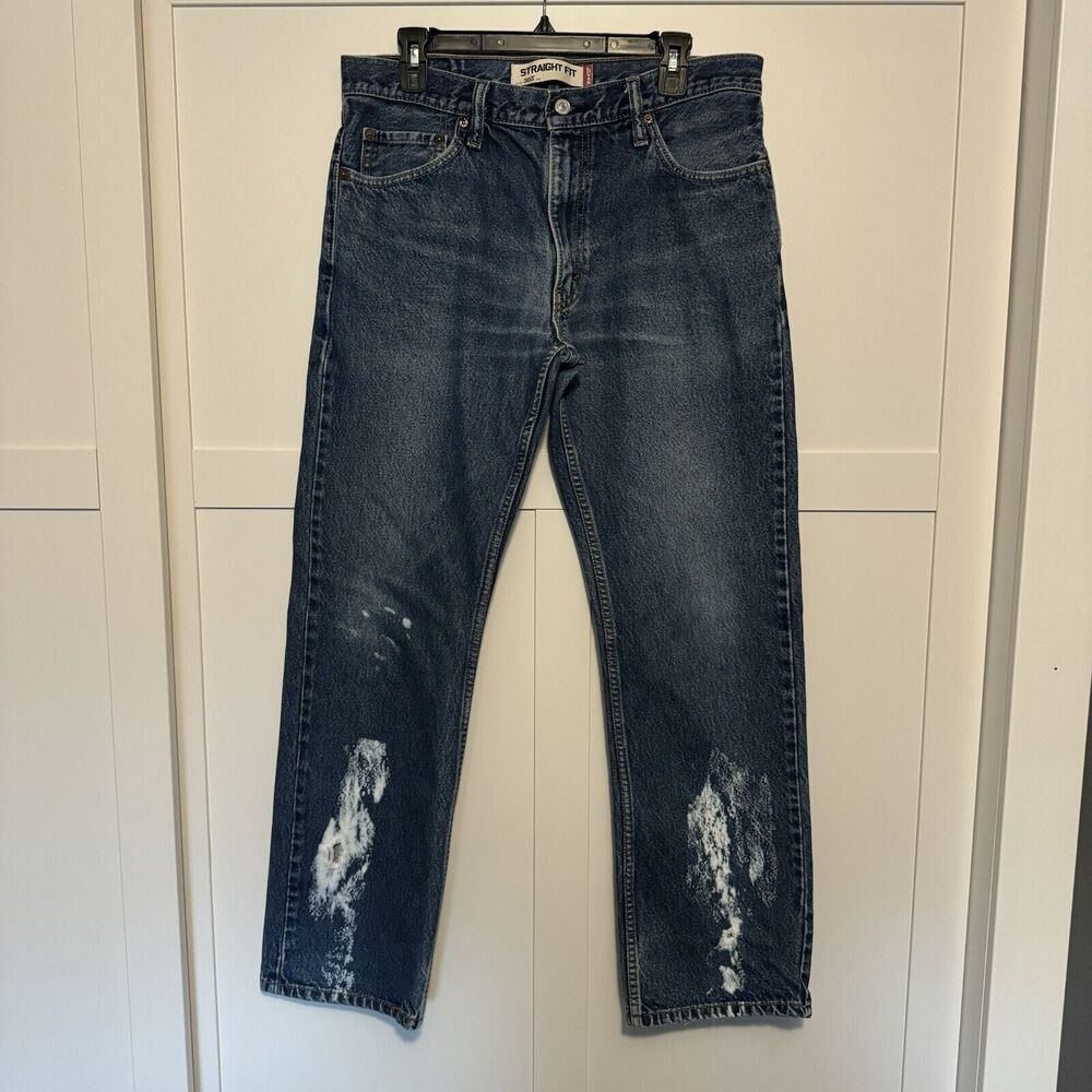 Distressed Levi's 505 Straight Fit Jeans 34X32 Bleached